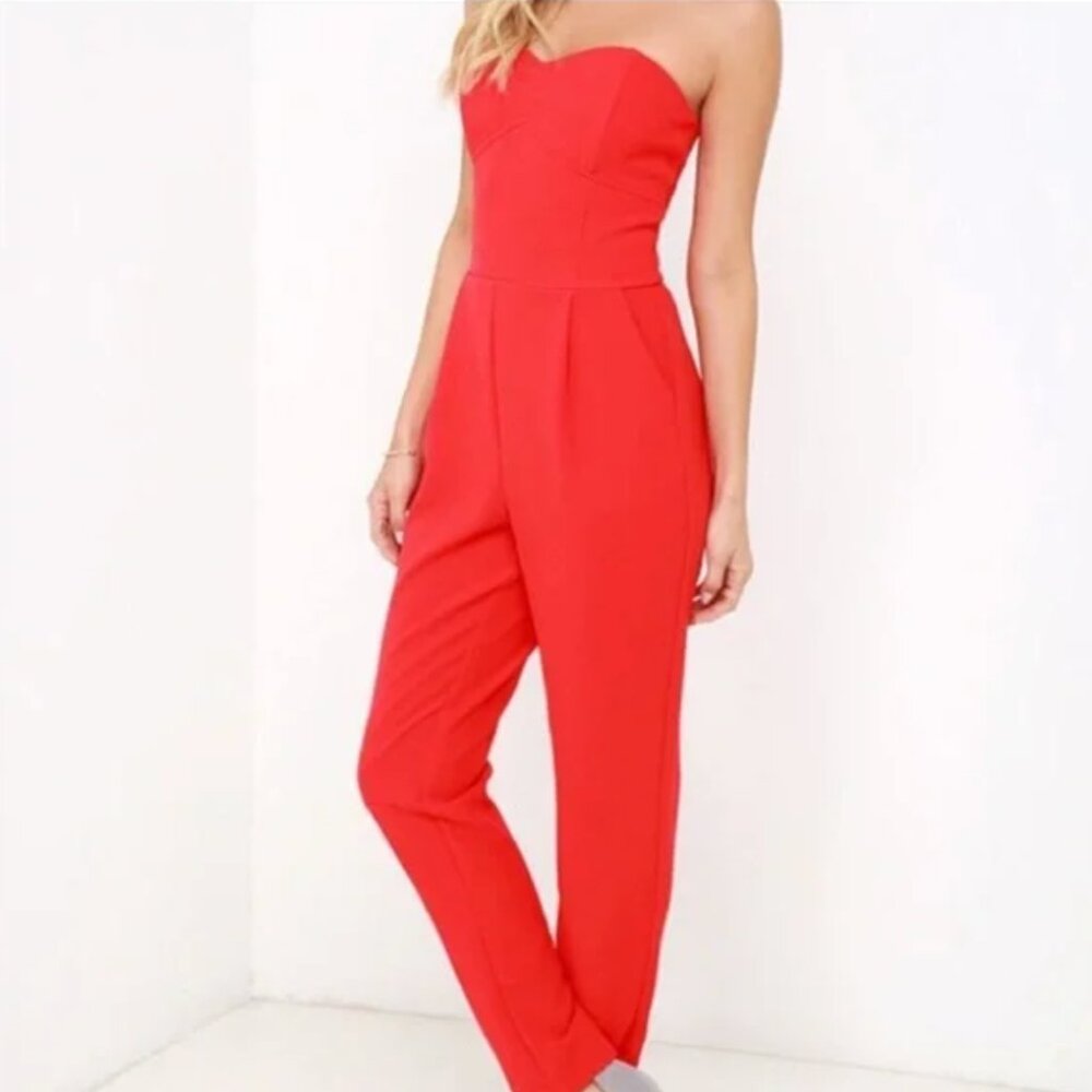 Adelyn Rae Vibrant Red Strapless Jumpsuit